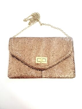 Aldo Rose Gold Glitter Envelope Clutch with Chain
